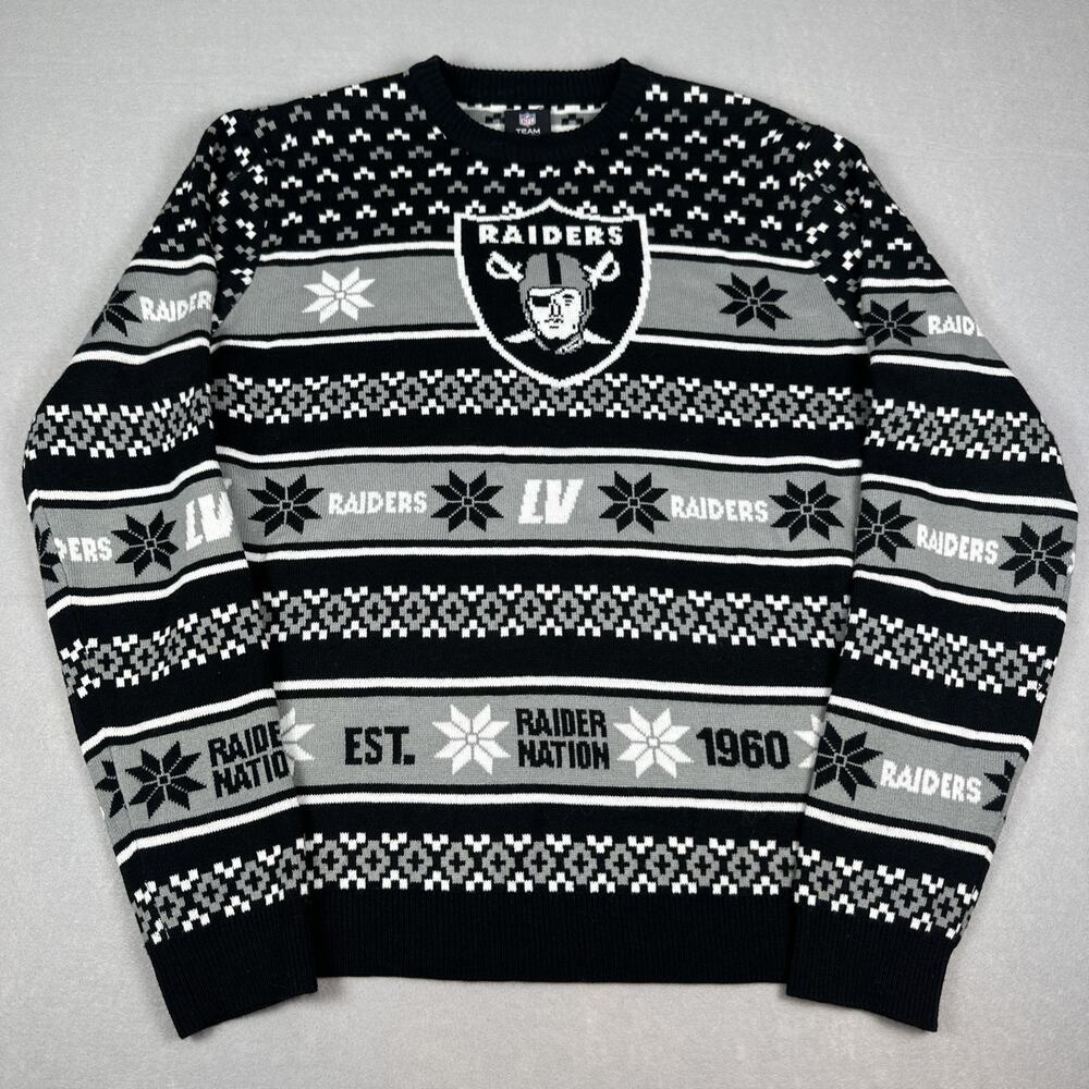 NFL Team Apparel Raiders Ugly Sweater Men Large Sweatshirt Christmas